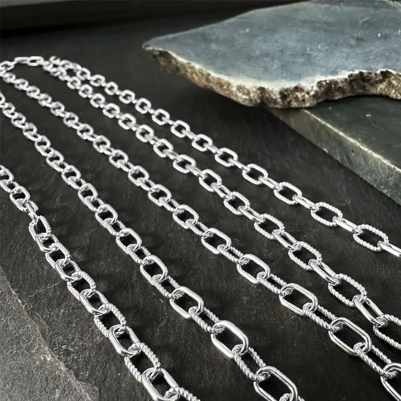 Sterling Silver Alternating Twist and Plain Chain Footage